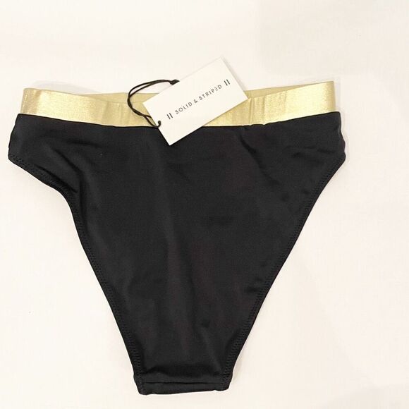 NWT Solid & Striped Bikini Bottom Bella Bottom size Small Black Gold - Picture 7 of 10